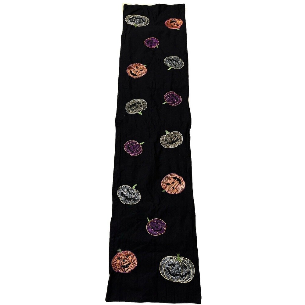 DOMAIN HALLOWEEN 16 x 66" Embroidered‎ Beaded Pumpkin TABLE RUNNER Cotton India